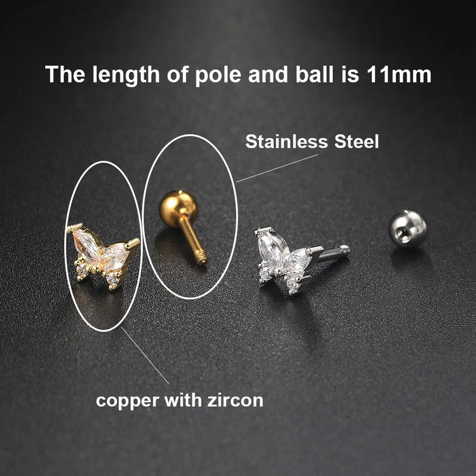 6 Paires Boucles D'Oreilles Tragus Cartilage Acier Inoxydable - Labret, Haltère, Stud Pour Nez, Lèvre Et Corps (Or)
