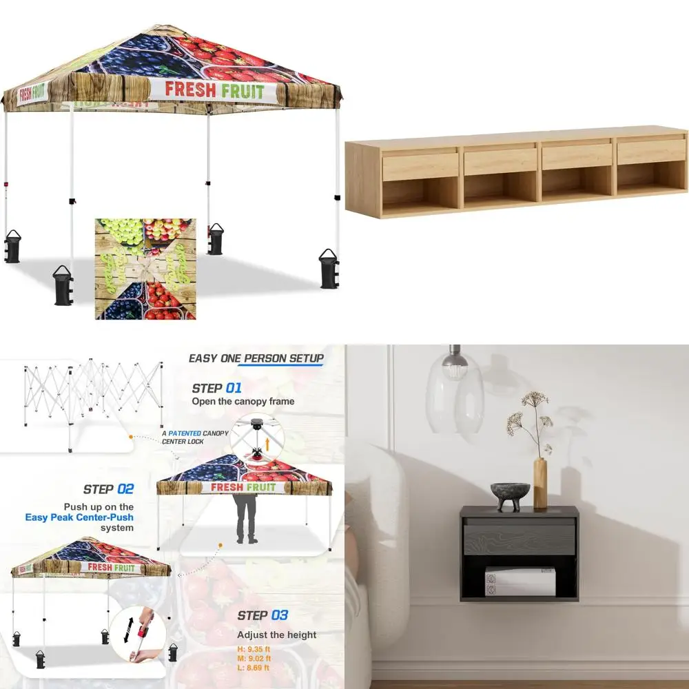 

10x10 ft Easy Setup Pop Up Canopy Tent with Wheeled Bag, 8 Stakes, 4 Ropes, 4 Weight Bags, 100 Square Feet, Durable Outdoor Shel