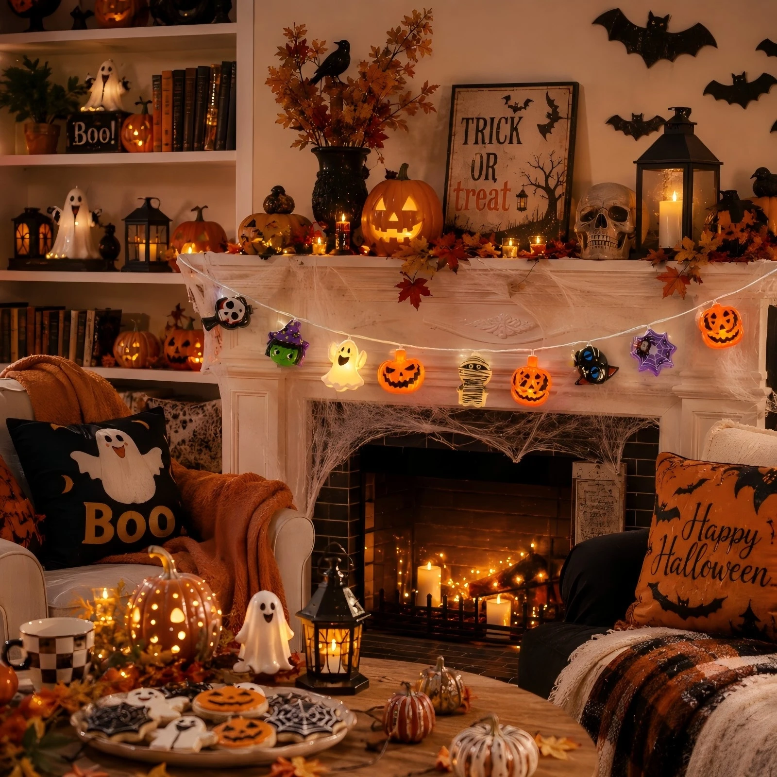Novelty Assorted Halloween Cartoon LED String Lights, Mixed Spooky Characters Glow Fairy Lights for Home Party Bedroom Decor