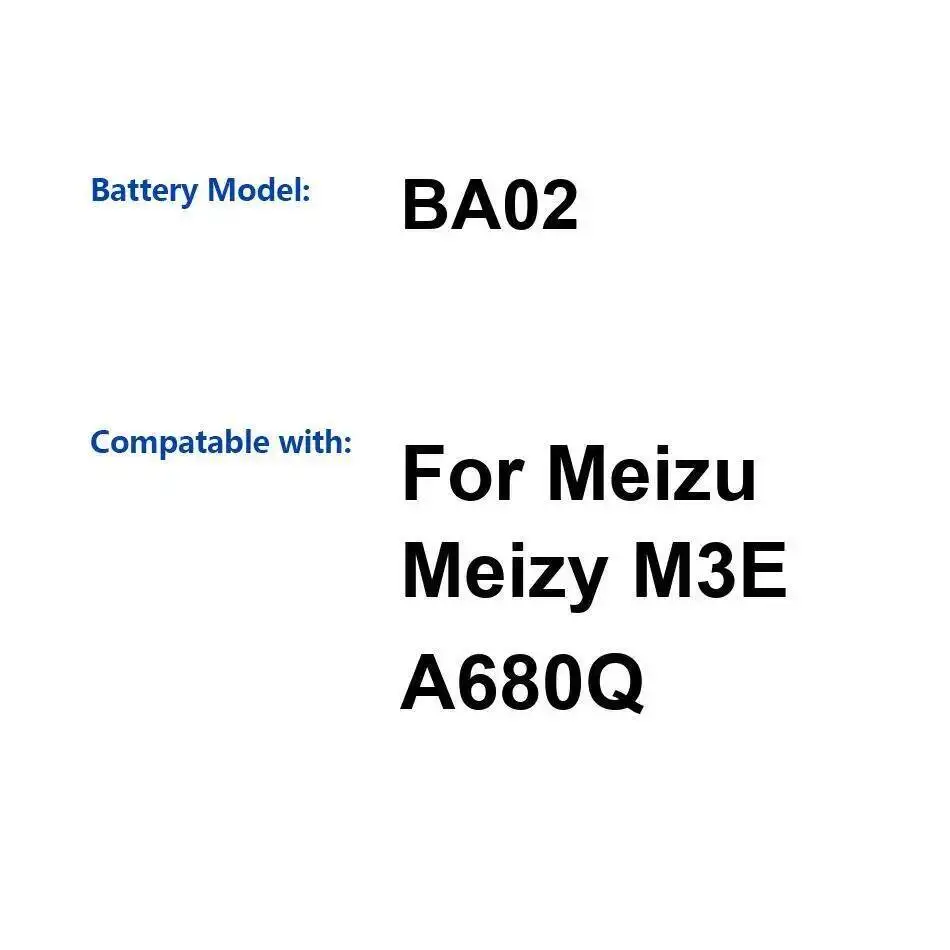 

BA02 Аккумулятор мобильного телефона с быстрой зарядкой, экологически чистый 3100 мАч для Meizu Meizy M3E A680Q
