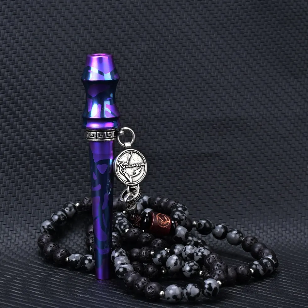 High-End Titanium Shisha Nozzle with Multi-Color Design - Luxury Blue Cigarette Holder with Unique Stone Finish