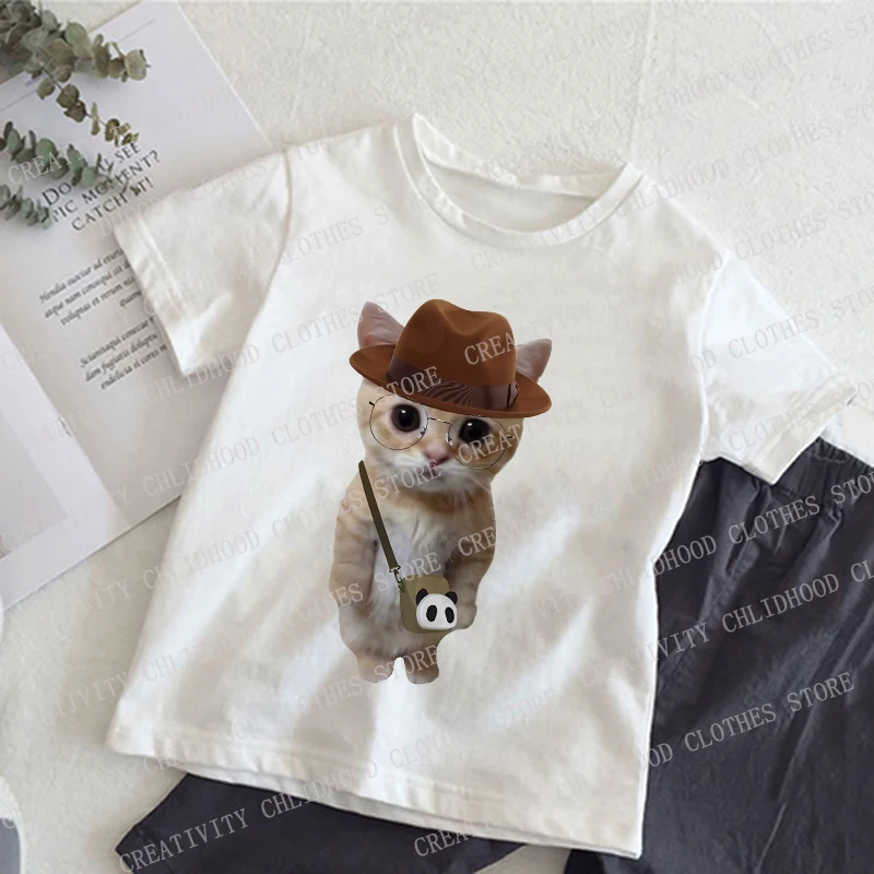 New Children T-shirt Funny Cat 3D Print Girl Boy Kids Kawaii Short Sleeve Tee Shirt Sweetshirts Fashion Casual Clothes Tops