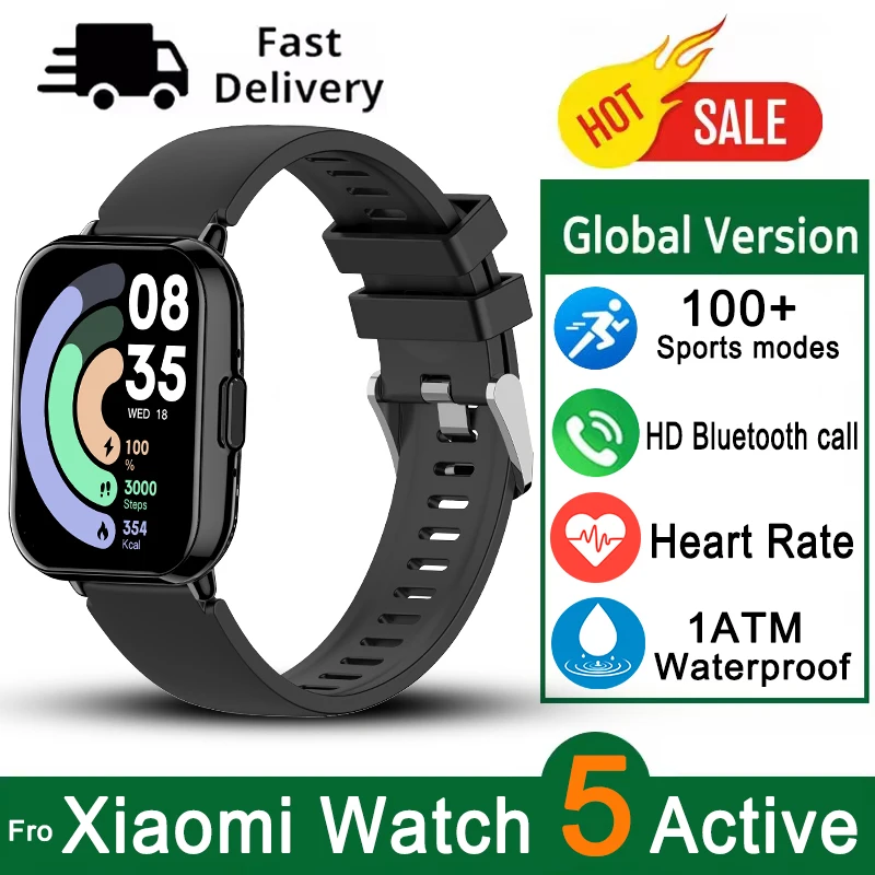 For Xiaomi Watch 5 Active Global Version Men Women HD Display 100+ Sports Modes Heart Rate Bluetooth Call Waterproof Smart Watch