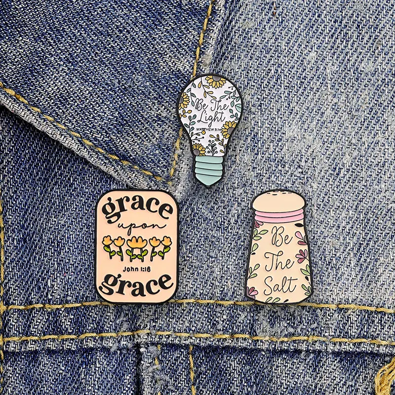 Inspirational Light Bulb Flower Enamel Badges Be The Salt Grace Upon Grace Inspire And CreateAlloy Brooches Jewelry Gifts