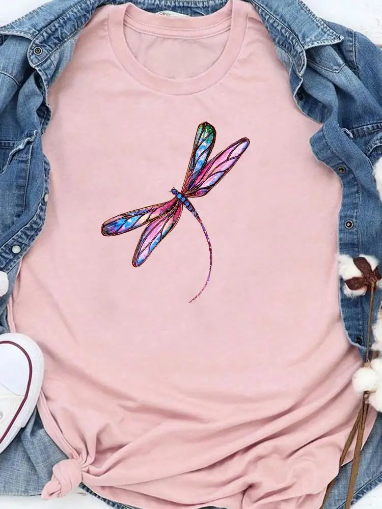 เสื้อยืดการ์ตูนเสื้อฤดูร้อน Tee ผู้หญิง Lady พิมพ์ Dandelion Dragonfly สไตล์น่ารักเสื้อผ้าแฟชั่นลำลองกราฟิก T Top