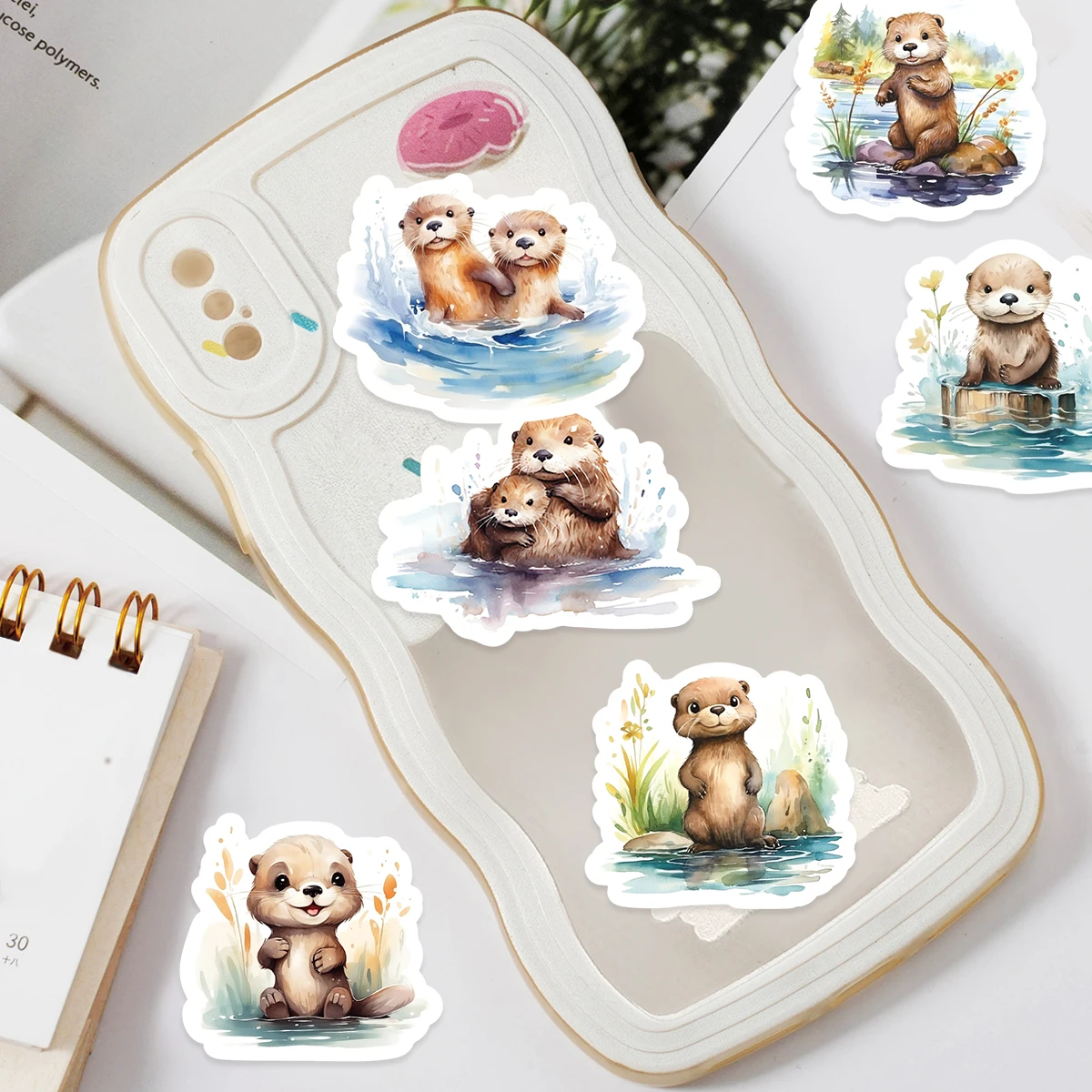 30pcs Adorable Little Otter Vintage Graffiti Decals Decorated Notebook Water Cup Guitar Diary Stationery Waterproof PVC Decals