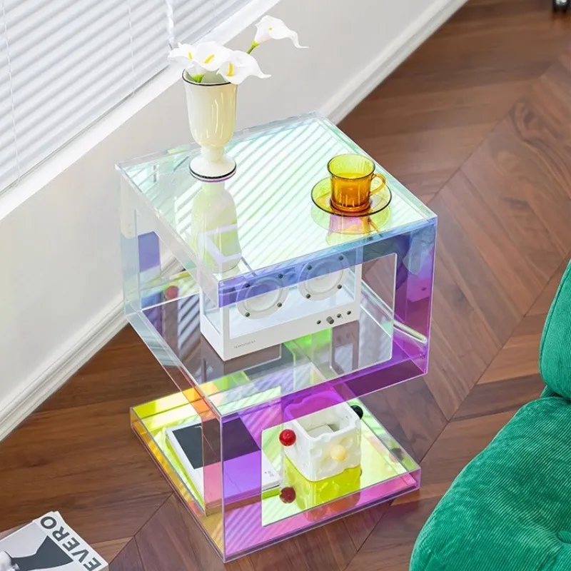 

Acrylic Sofa Side Table Bedside Cabinet Light Luxury Modern Simple Living Room Corner Table Transparent Colorful Coffee Table