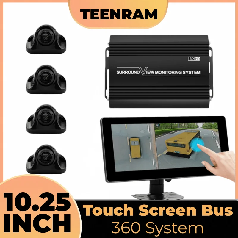 For Bus Truck RV Motorhome 360° Panorama Bird's Eye View Camera Car System 3D 1080P Recorder With 10.25