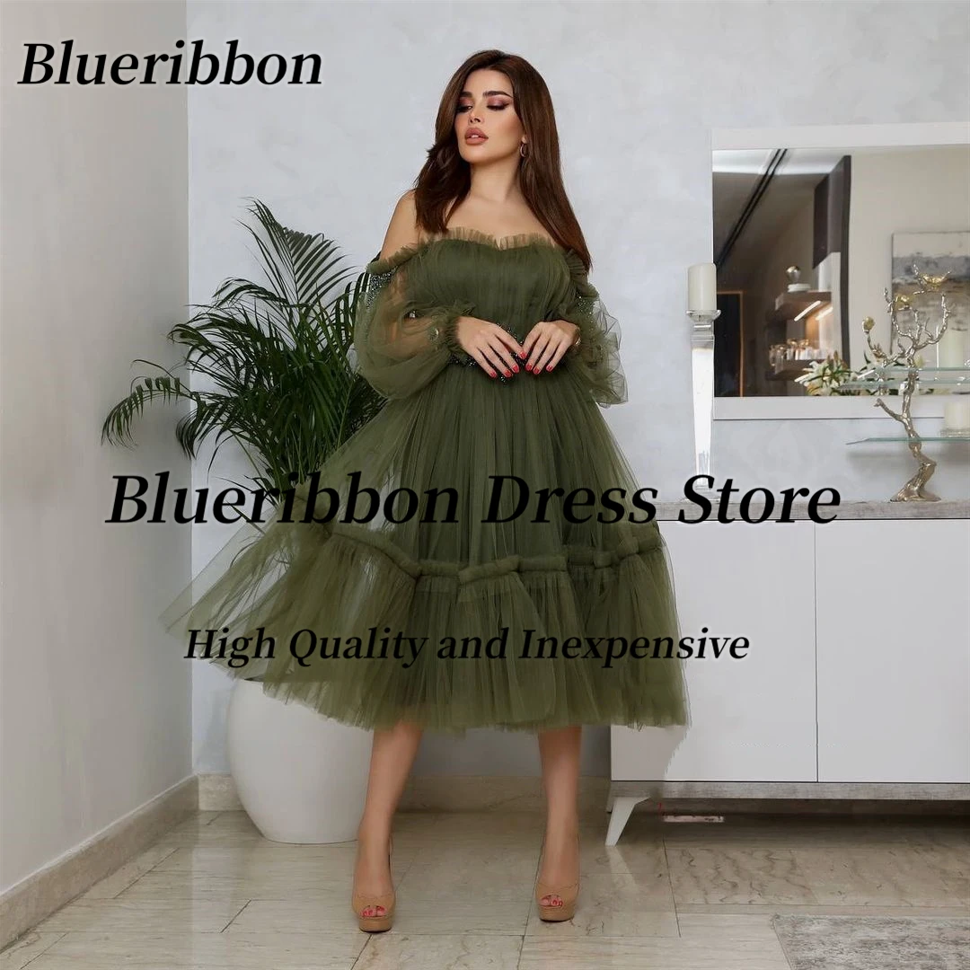 

Blueribbon Homecoming Dresses Beaded Sash A Line Dress for Special Events Long Sleeves Vestidos De Graduación Prom Party Gowns