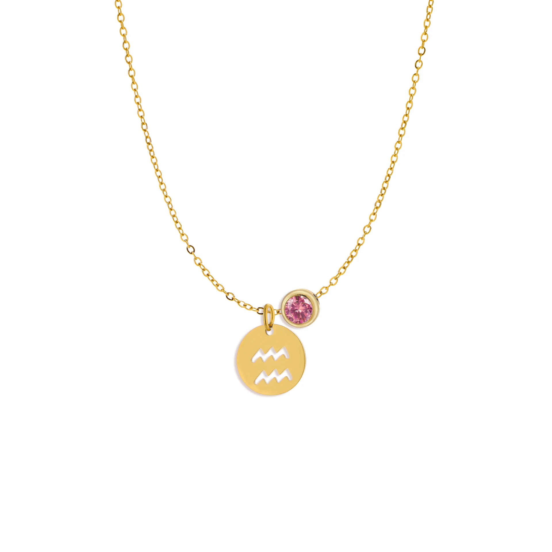 CARLIDANA Hot Sale Stainless Steel 12 Month Birthstone Necklace Gold Plated 12 Horoscope Zodiac Pendant Necklace for DIY Jewelry