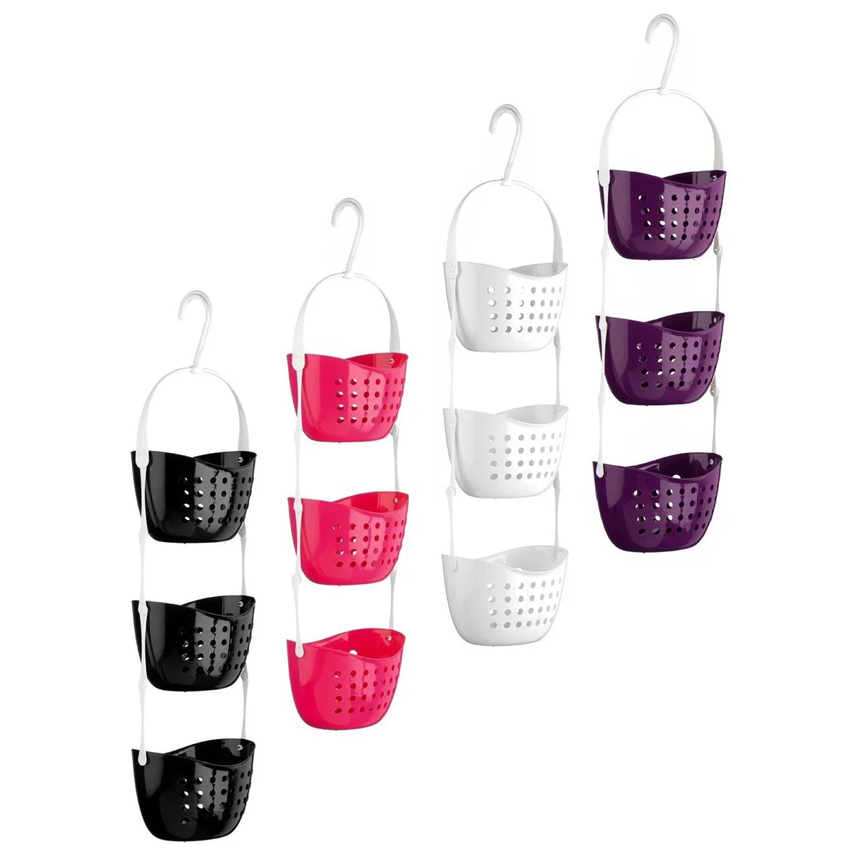 

3-Tier Bathroom Hanging Basket Organizer Pp Storage Rack For Shower Kitchen Desk With Drain Holes Rotatable Hook
