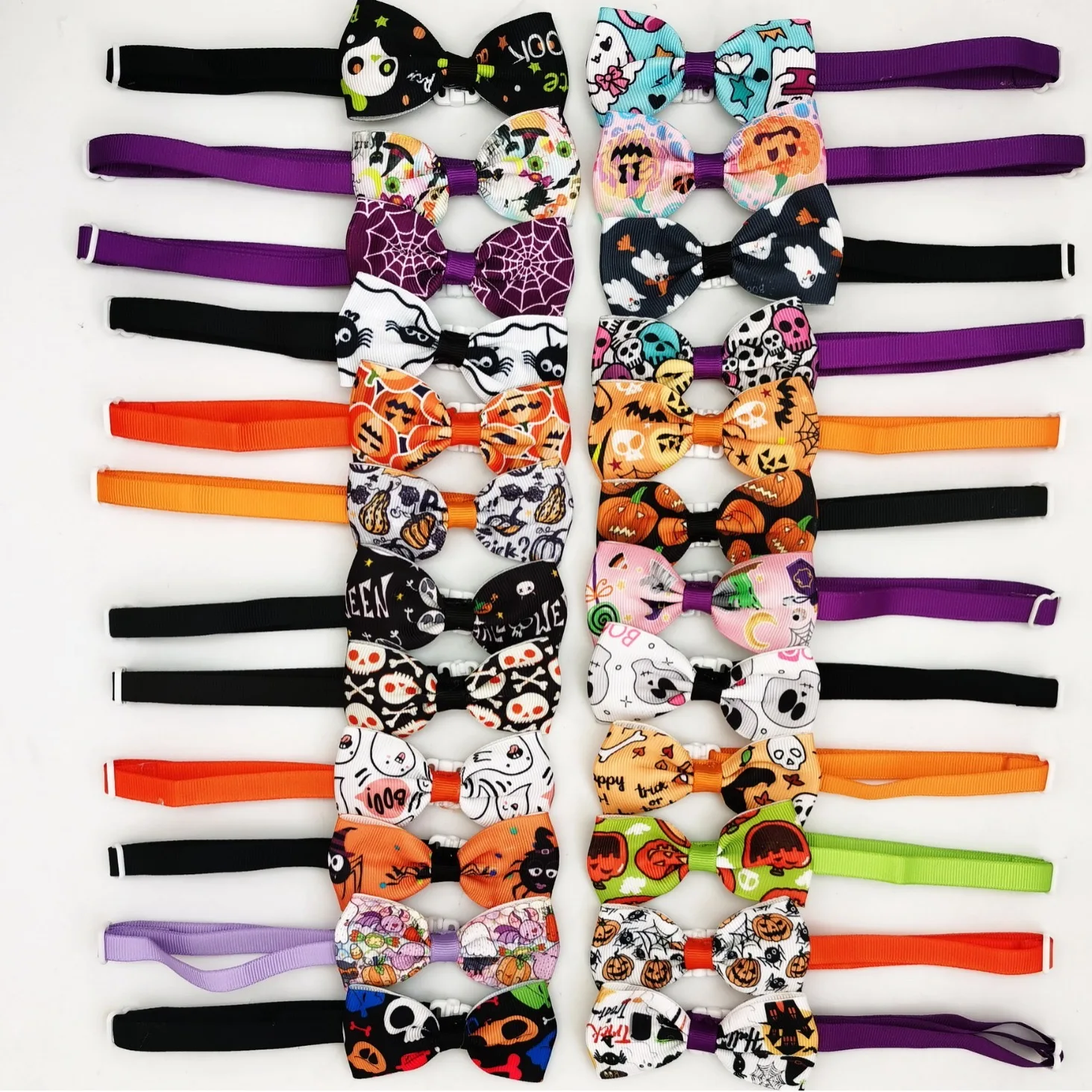 

10PCS Adjustable Pet Bowties Halloween Pumpkin Print Funny Dog Bow Tie Necktie Pet Collars Holiday Party Bulk Pet Accessories