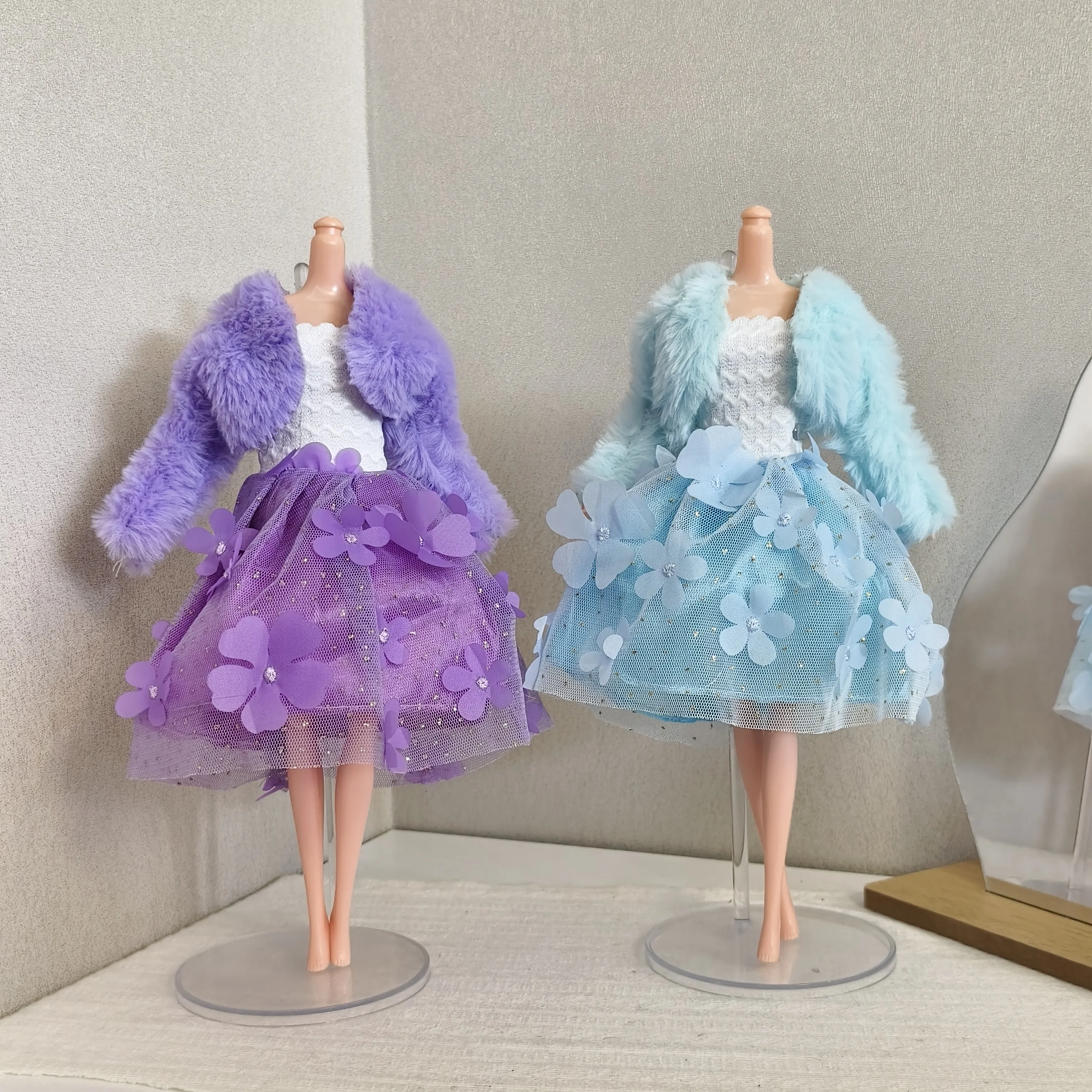 Suitable for 30cm/11.5inch Girl Dolls, Dresses Suitable for Children Aged 3 and Up, Two-Piece Set of Dress and Fur Skirt, Perfec