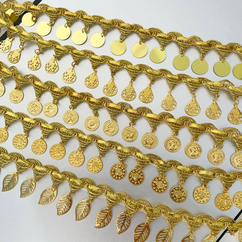 Adornos de cinta de encaje con colgante de oro y plata de 1 yarda para escenario, actuación, fiesta, Cosplay, ropa de boda, prendas de costura DIY,