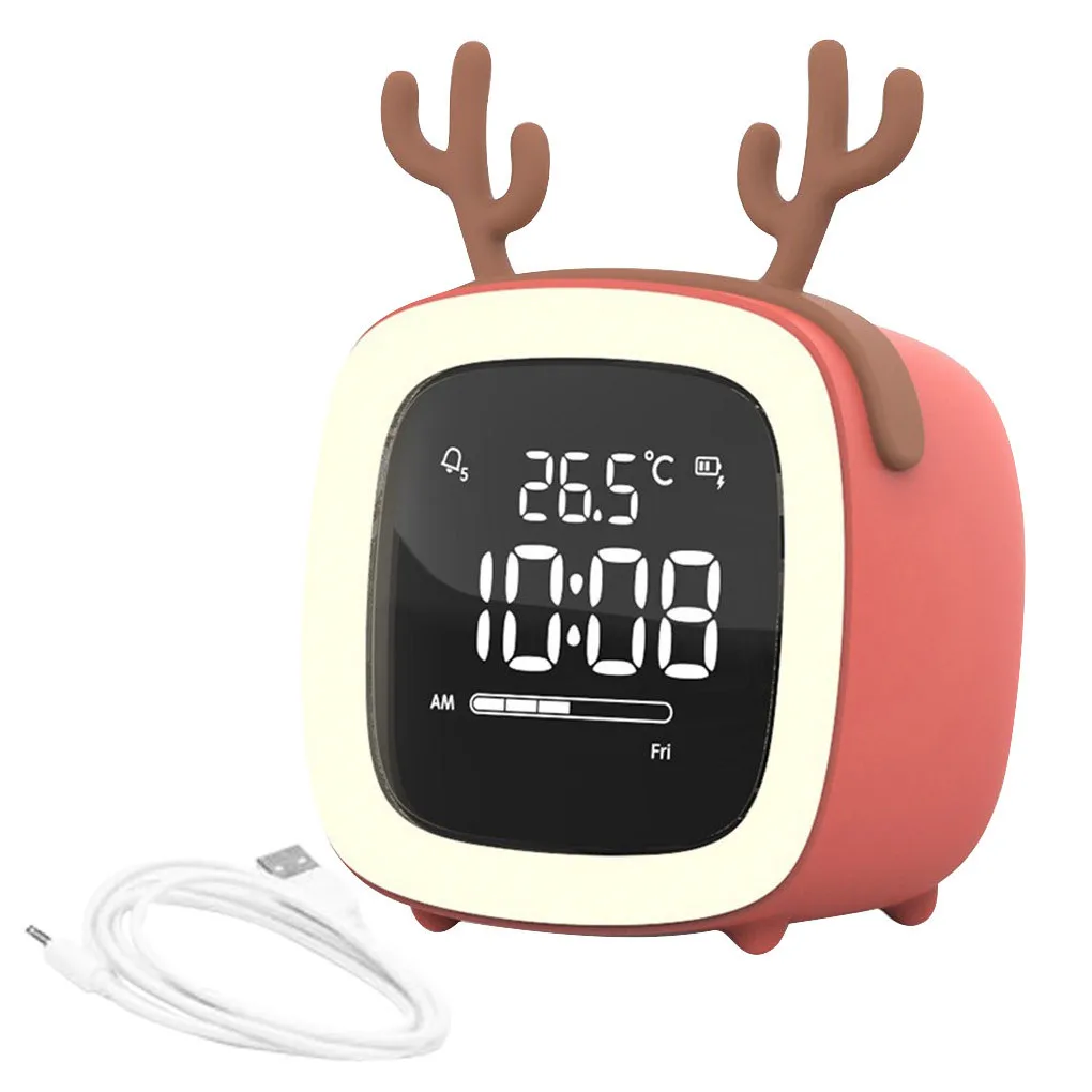 Cartoon Mini Alarm Clock Student Silent Bedroom Night Light Kids Digital Lighting Table Lamp Type 3