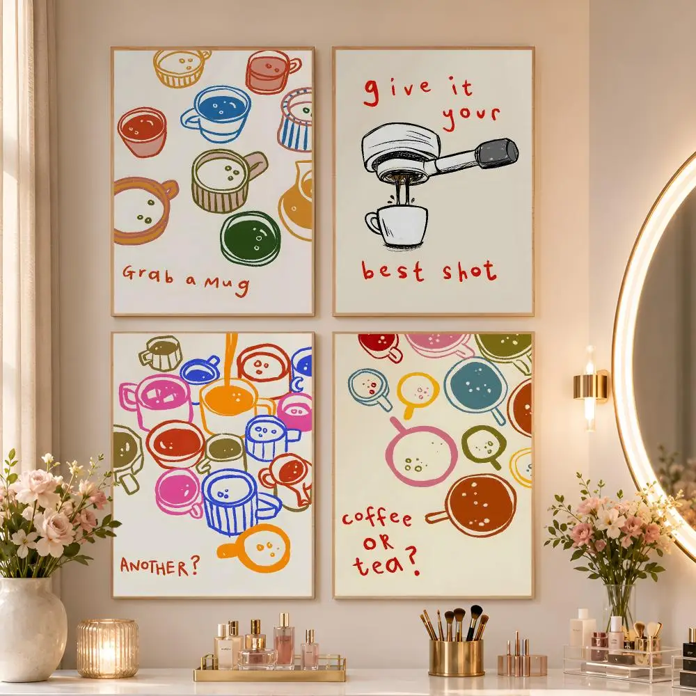 Multi-coloured Coffee Mugs Print Poster Matte Self-Adhesive Wall Art Print Living Room Bedroom Home Wall Decor