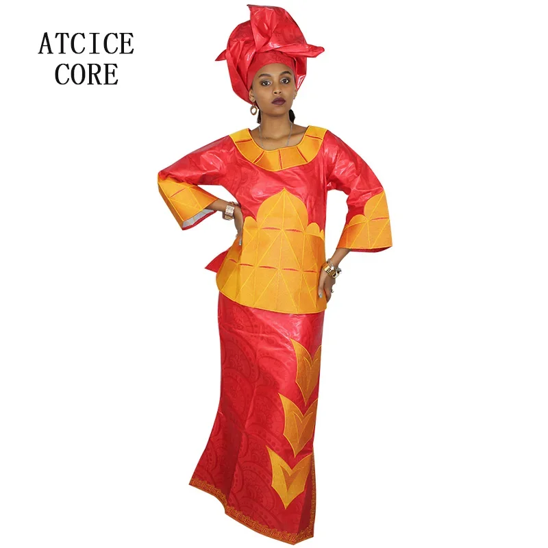 African Dresses For Women African Fabric Bazin Riche Embroidery Design Dress Long Dress With Headtie