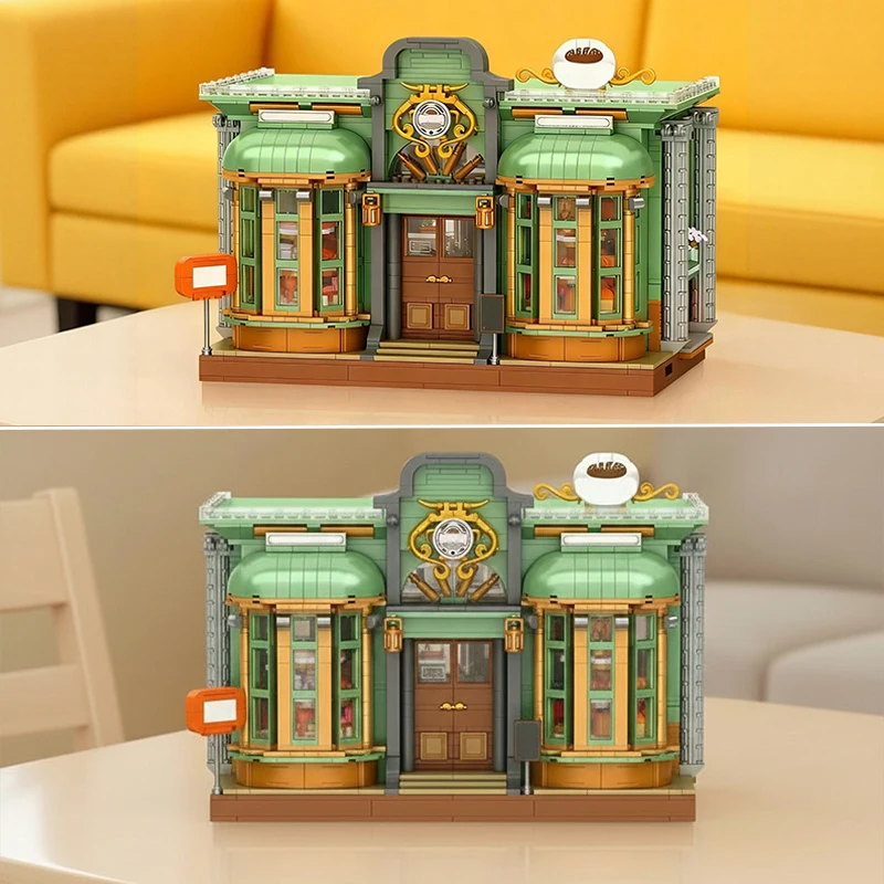 ヨーロッパスタイルのベーカリー LED照明付き ハウス モジュール式建物 ブロック シティアーキテクチャ ブリックモデルキット 大人 子供 ギフト 2014PCS