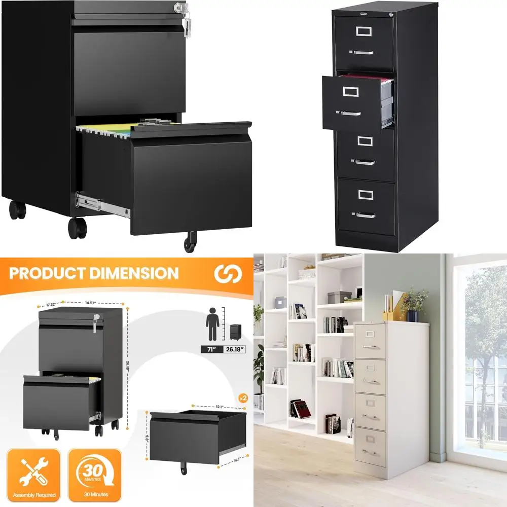 Secure Rolling Metal File Cabinet with Lock for Home Office, Compact Storage Drawers Under Desk Filing Solution