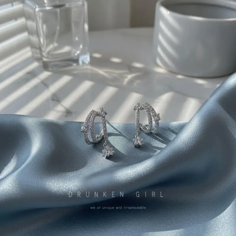 Star Zircon Multi Layer Hoop Earrings Comfortable Trendy Jewelry for Women All Day Daily Wear