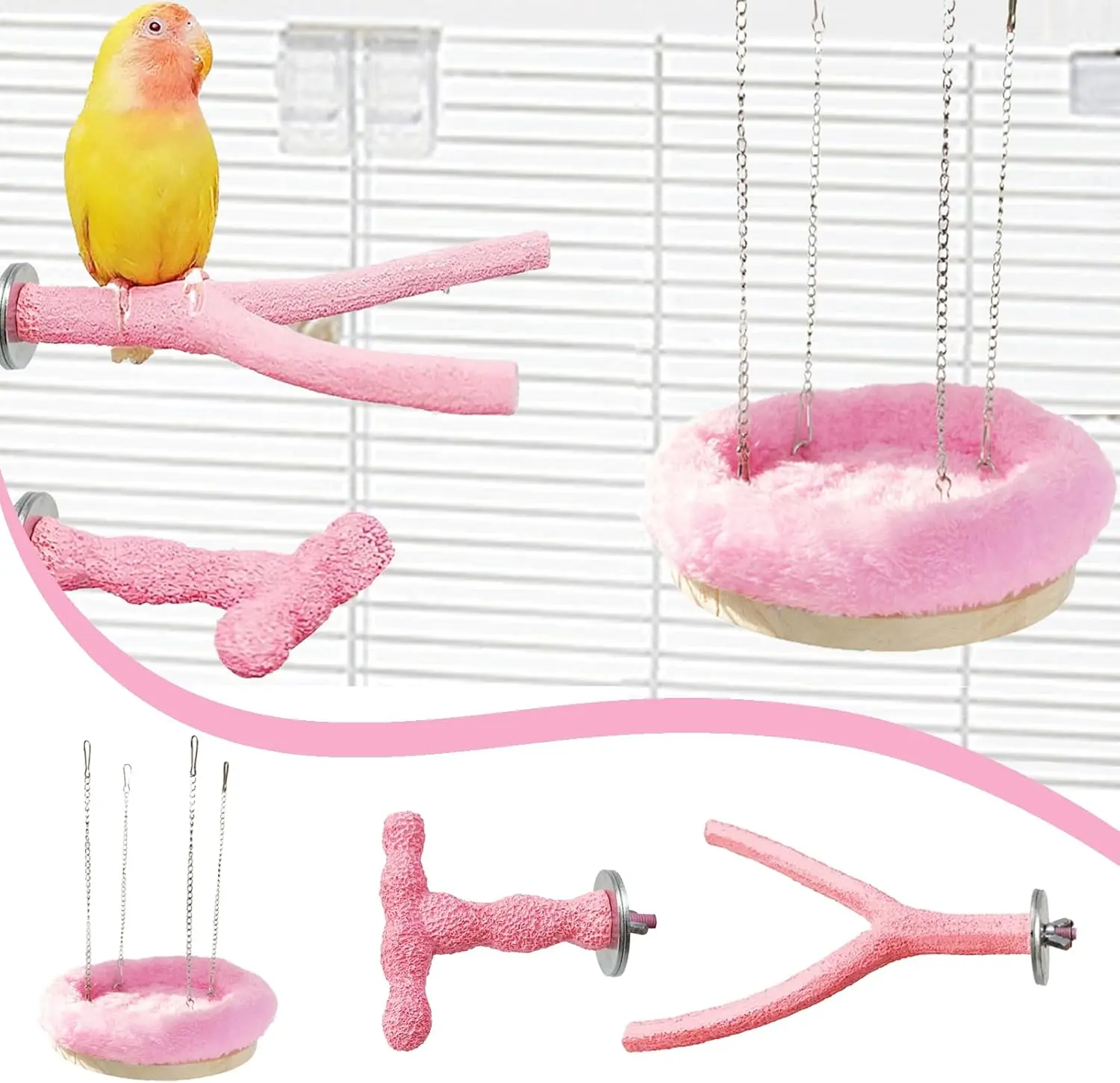 

Bird nest for cage,Cozy 3-Piece Parrot Perch Set with Bird Hammock - Natural Wood & Resin Perches for Parakeets, Cockatiels - Ca