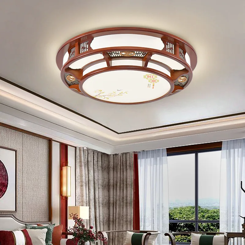Chinese style living room lamp ceiling lamp led rectangular hall lamp Chinese style antique solid wood bedroom lamp