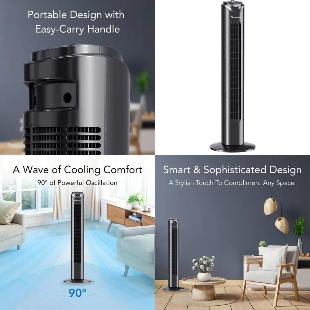 

Тонкий безлопастной башенный вентилятор Slim 32 с 3 скоростями, 90 см ° Функция вращения и ручка для переноски для домашнего или офисного использования