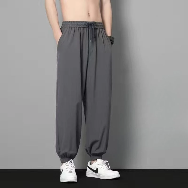 Men's Ice Silk Pants Summer Thin Elastic Casual Trousers Quick Dry Loose Sports Home Wear Pants