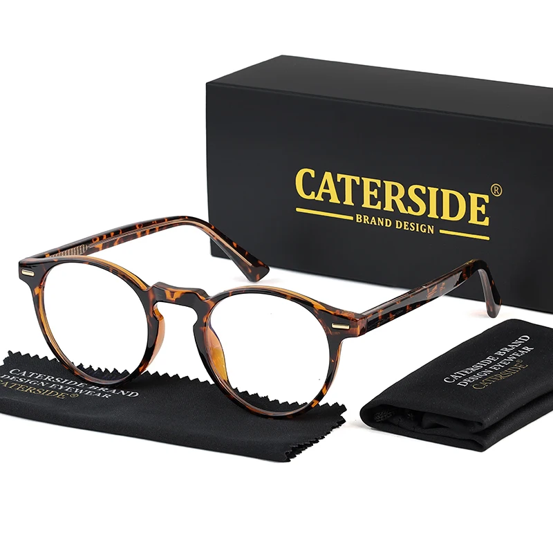 CATERSIDE Retro Anti Blue Light Glasses for Men TR90 Round Frame Core Insert Leg Myopia Matching Optical Computer Glasses Frame