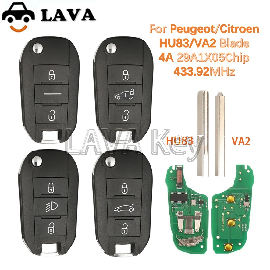 LAVA 433 МГц 4A HITAG AES Chip Flip Remote Van Автомобильный ключ для Peugeot Expert 308 3008 2016+ Citroen C4 Cactus 2014+ HU83/VA2