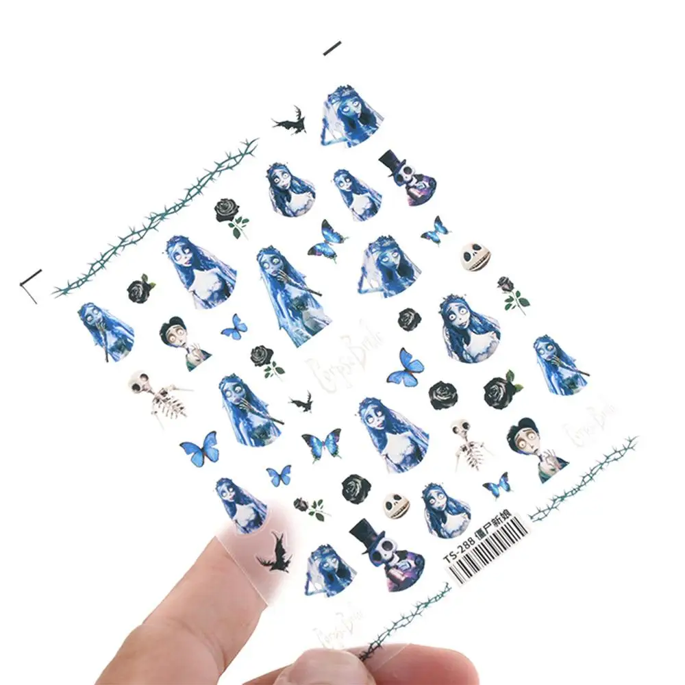 1pc abstrato menina borboleta cadáver noiva diy decoração da arte do prego 3d gravado etiqueta do prego esmalte adesivo manicure decalques