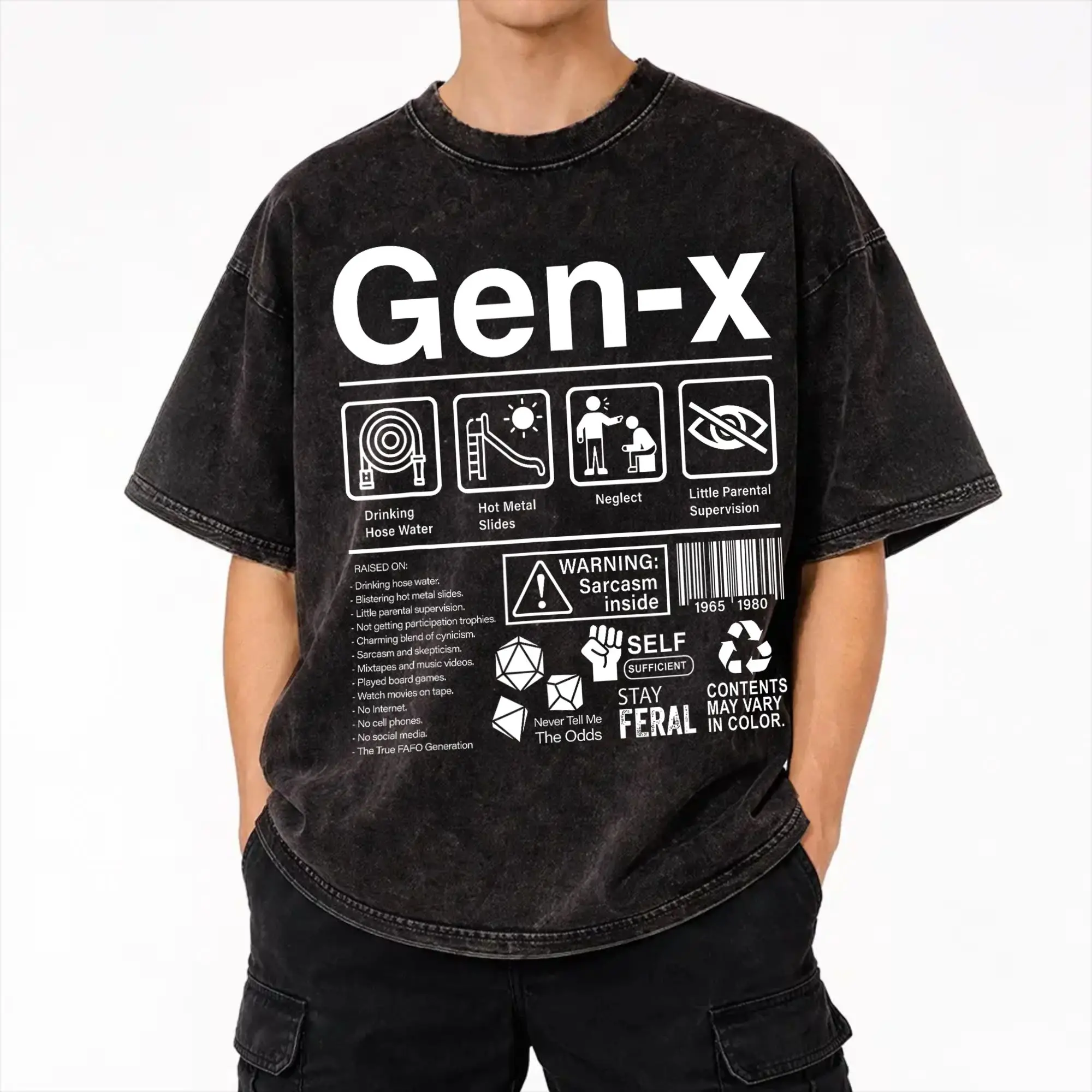 Harajuku Washed Shirts Gen X Label Funny Gen X  Merch Vintage T Shirt High Street  Streetwear Short Sleeve Summer Tees