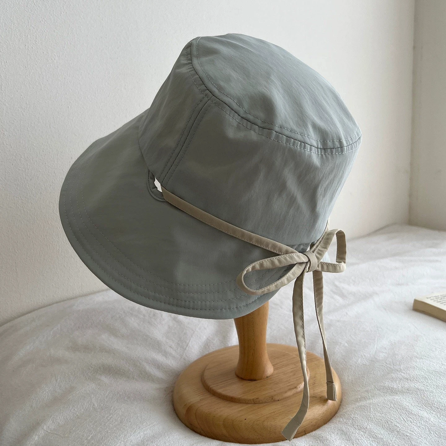 Minimalist Double-sided Wide Brim Bucket Hat for Women Summer Thin Bow Strap Sun Caps Foldable Basin Hats