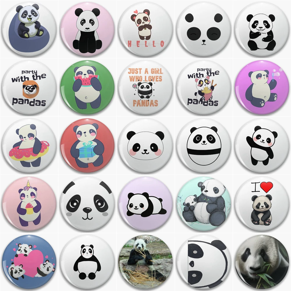 Cartoon Cute Colorful Panda Button Pin I love Panda Heart Brooch Badge Backpack Accessories Children's rewards Friends Gift 58mm