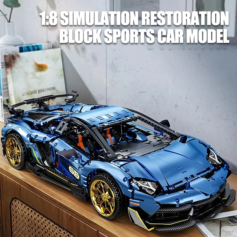 3811PCS Technology Blue SVJ Super Speed Sports Car Model MOC 10520 Race Cars Building Blocks Kits Toys Boys Kids Adult Gift