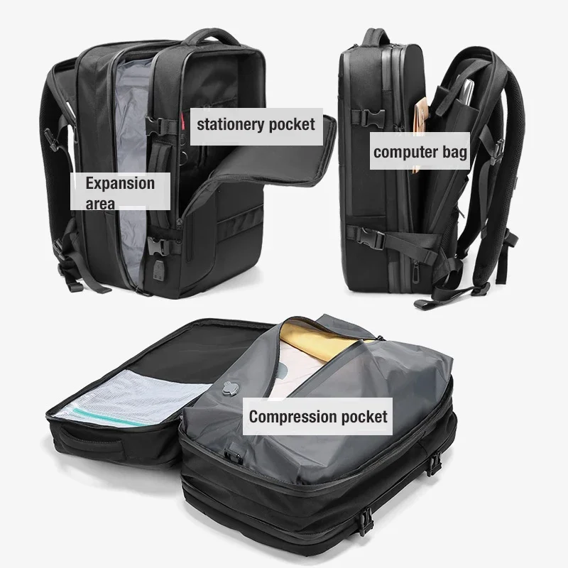 Mochila de compresión al vacío para ordenador portátil, mochila de gran capacidad para negocios, senderismo, carga USB