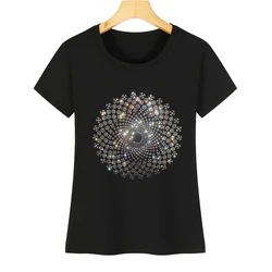 High-quality rhinestone pattern new Harajuku female T-shirt hot female T-shirt short-sleeved shiny rhinestone women's T-shirt