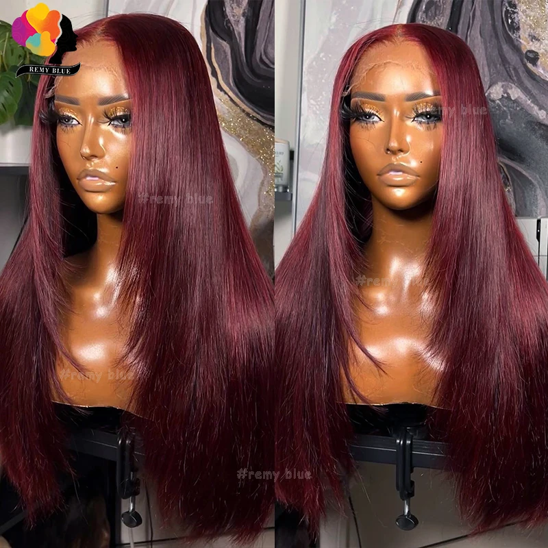 13x6 Dark Burgundy Lace Frontal Wigs Human Hair Pre-Plucked 13X4 Lace Front Human Hair Wigs for Women Straight Lace Front Wig