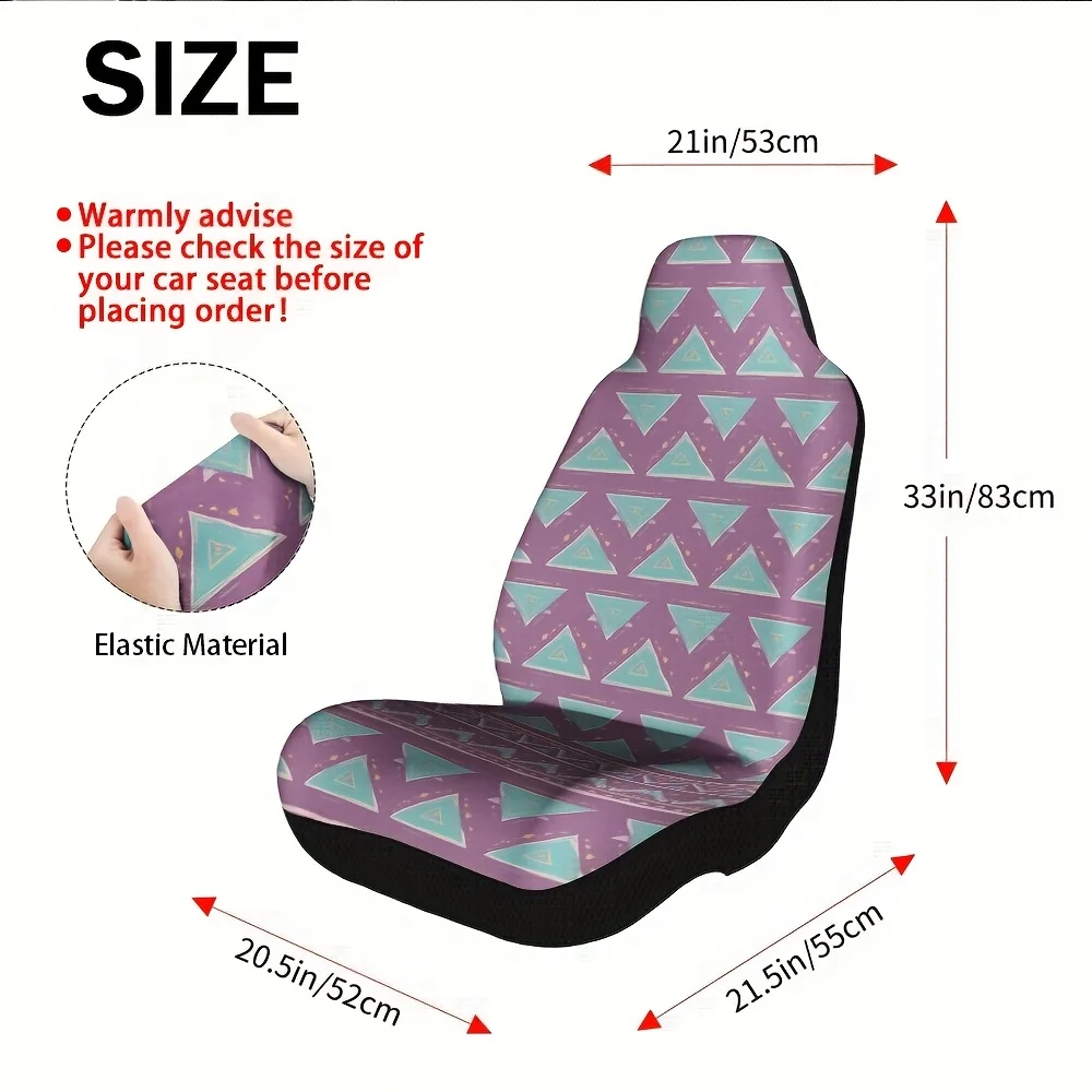2pcs, Vintage Abstract Geometric Triangle Ethnic Design Car Seat Cover Set For Most Cars, Fashion Novelty Car Seat Covers Covers