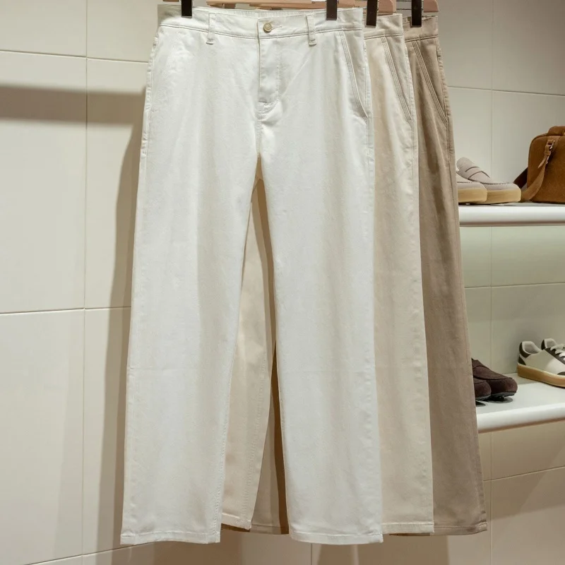 Selected combed cotton ready to wear washed men's versatile loose straight leg casual pants