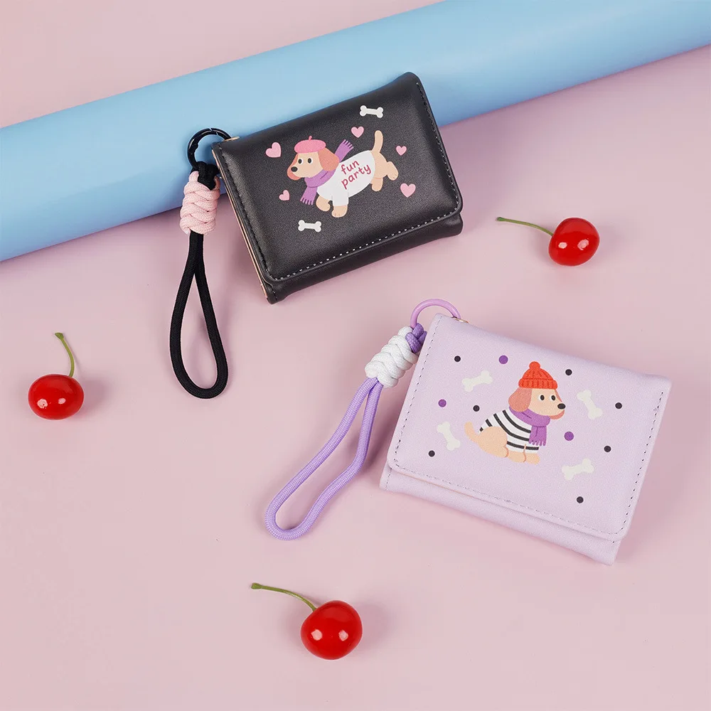 Cute Cartoon Dog Print Wallet For Women Fashion PU Leather Short Card Holder Purse Small Money Bag Coin Pocket Compact Clutch