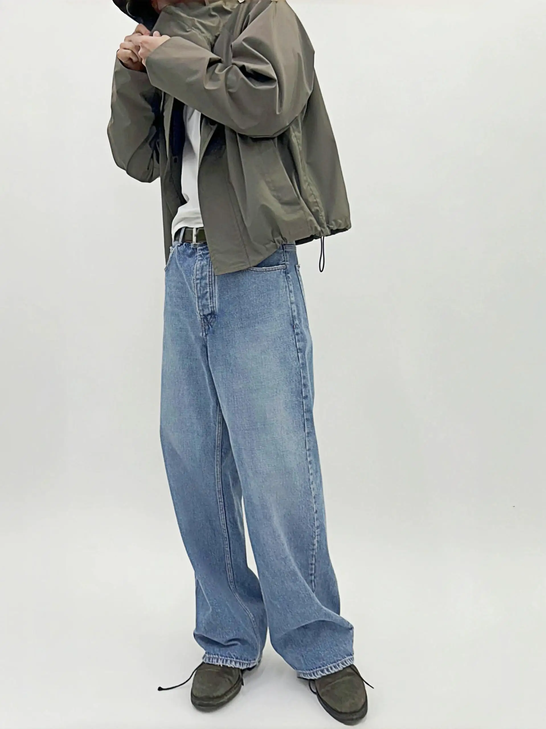 

American Washed Blue Jeans Casual Loose Straight Leg Long Pants Wear Resistant Youth Popular Jeans for Teenagers All Seasons