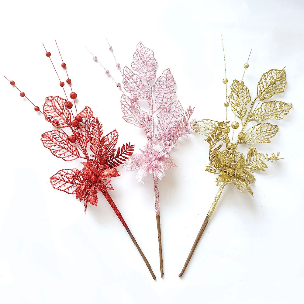 

2PCS Fake Artificial Branch Multipurpose ​DIY Plastic Christmas Tree Ornaments Berry Branch Glitter Simulated Berry Branch Xmas