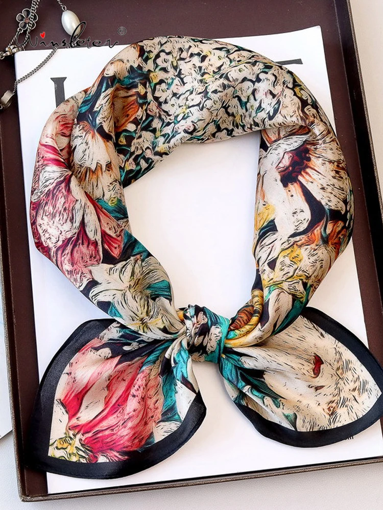 

Winsleter-Женский элегантный шарф из 100% натурального шелка, 68*68 см с цветочным принтом, подарки для мамы, романтический платок для вечеринок, новинка осени 2023 г. A59715CC