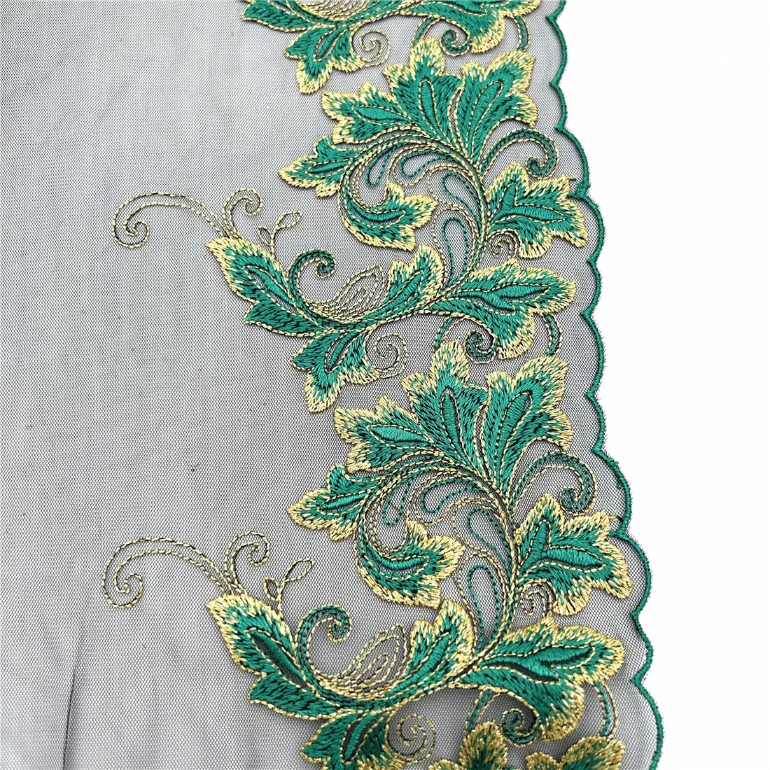 3y/lot Width 19cm Black Green Golden Shimmer Embroidery Lace Trim For Skirt Hem Clothes Sewing Material DIY Apparel Dress Fabric