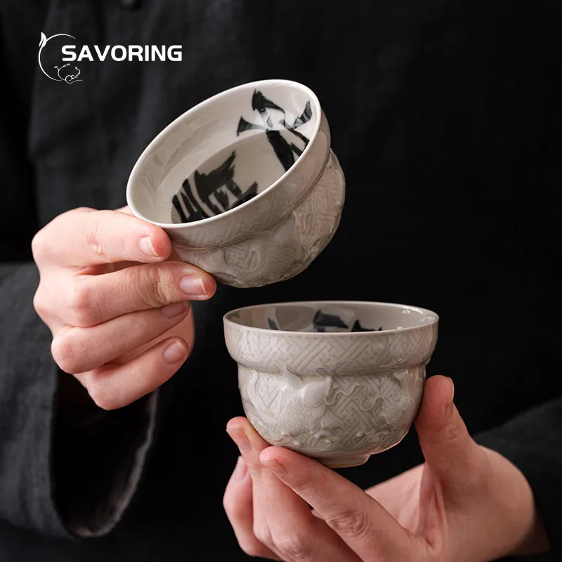 

Ручная роспись, чашка для чая с каллиграфией, керамическая чашка для чая, китайский набор, фарфоровые чашки, подарок, посуда для напитков Цзиндэчжэнь, уникальная церемония