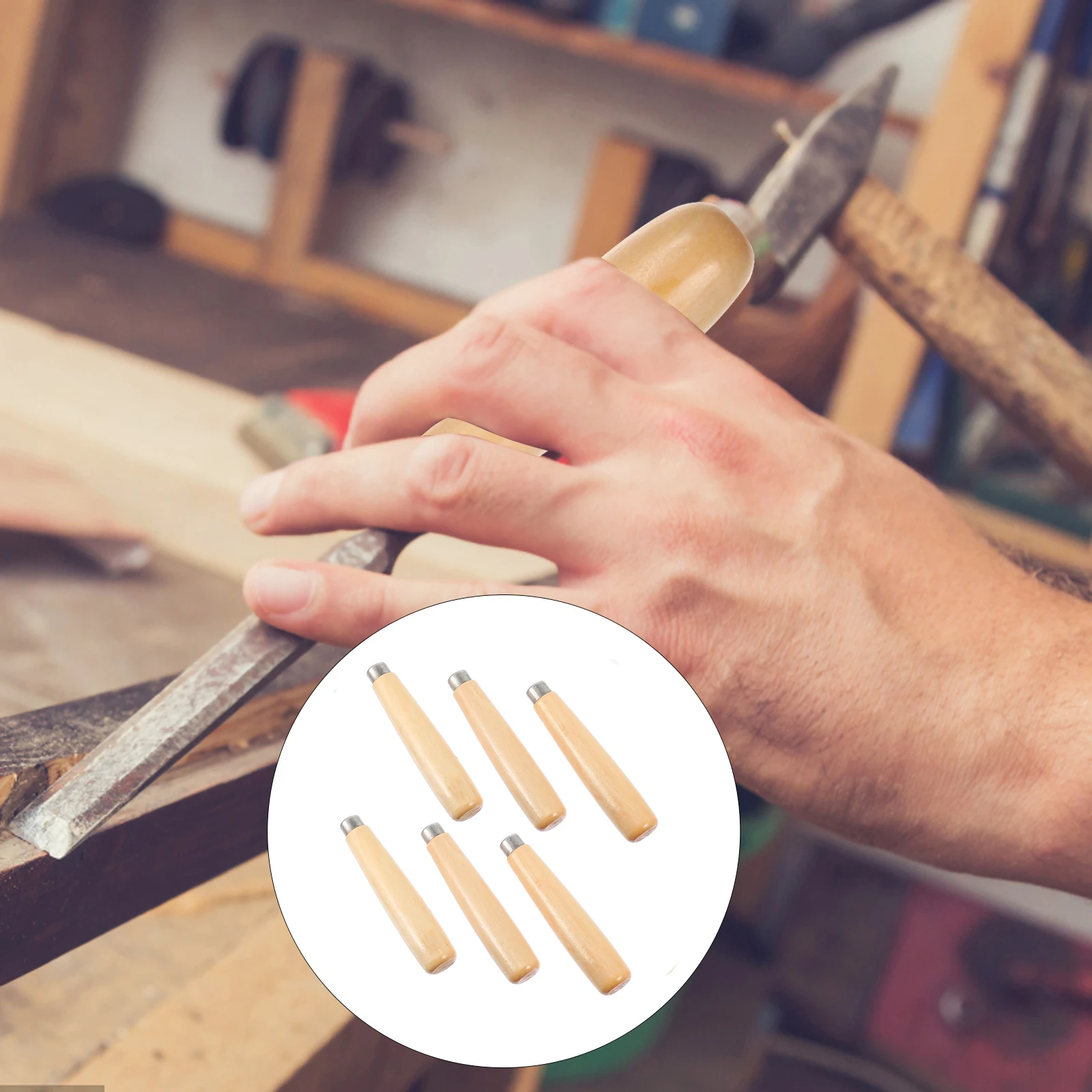 

6pcs Wooden File Handle Natural Wood Sturdy Durable Non-Slip Grip Lightweight Replacement Accessory For Files Hand