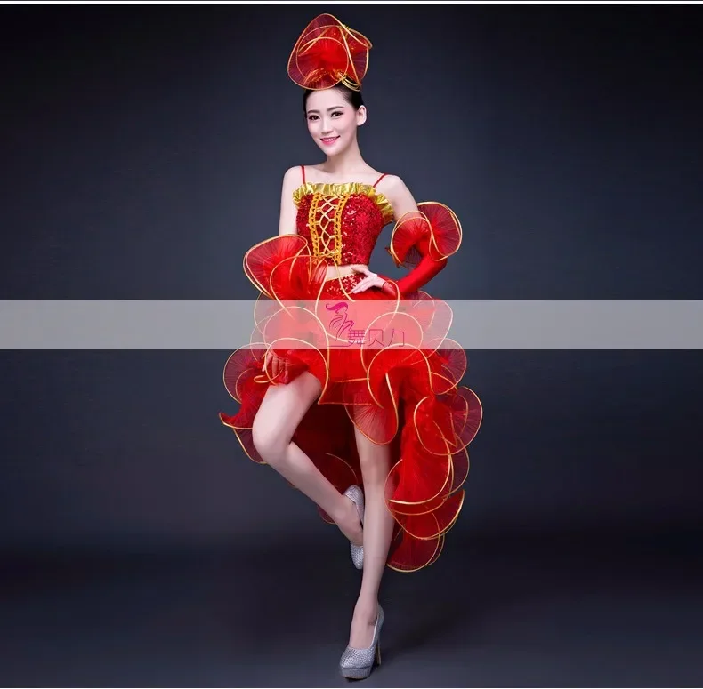 female Costume Modern Dance Clothing Jazz Dance Costumes Sequined Dresses Pink Adult Clothing Singer Dancer Star