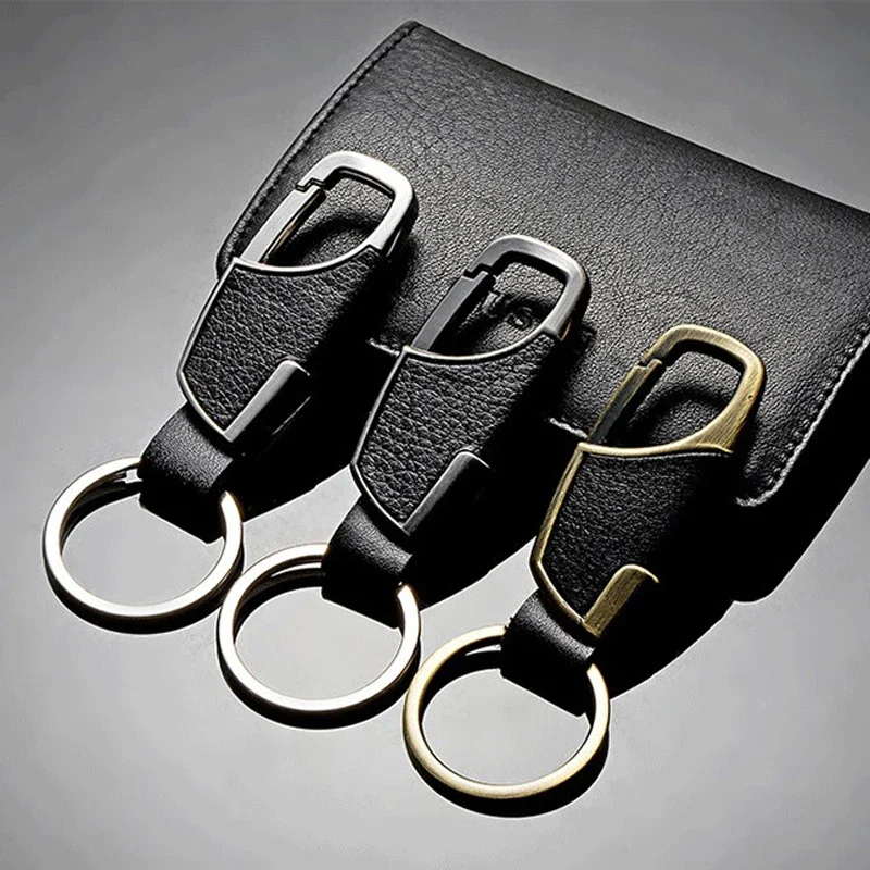 Leather Men Keychain Black Keyring Holder Stylish Waist Hang Anti-Loss Keychain Car Accessoires