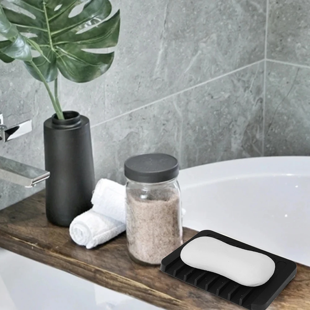 4/2/1Pcs Bathroom Silicone Soap Dish Drain Bath Drain Soap Rack Kitchen Countertop Sponge Rack Drying Tray Home Washroom Tools